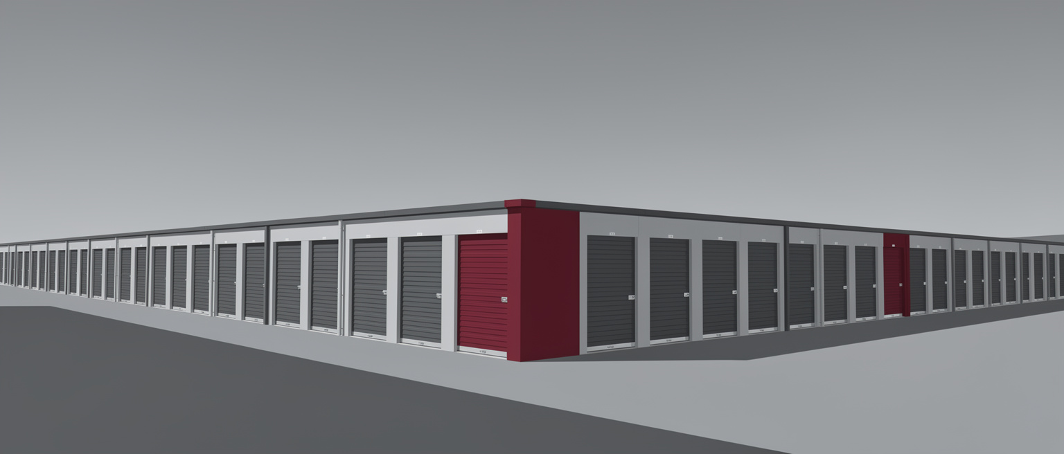 Illustration of rows of drive-up storage units